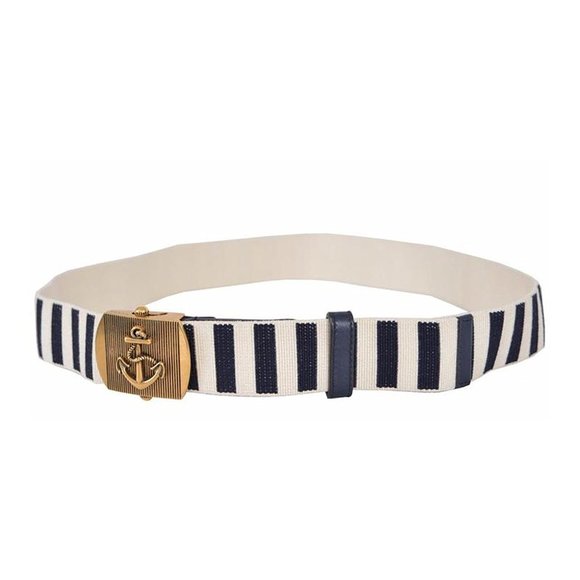 Gucci Men's Navy / White Fabric Brass Anchor Buckle Striped Belt 375191 4056 (85 - Picture 5 of 5